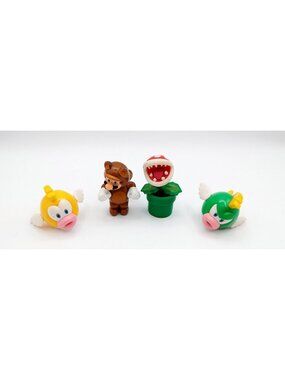 Jakks Mario World Lot of 4 Tanooki Mario, Piranha Plant and 2 Deep Cheep Figures